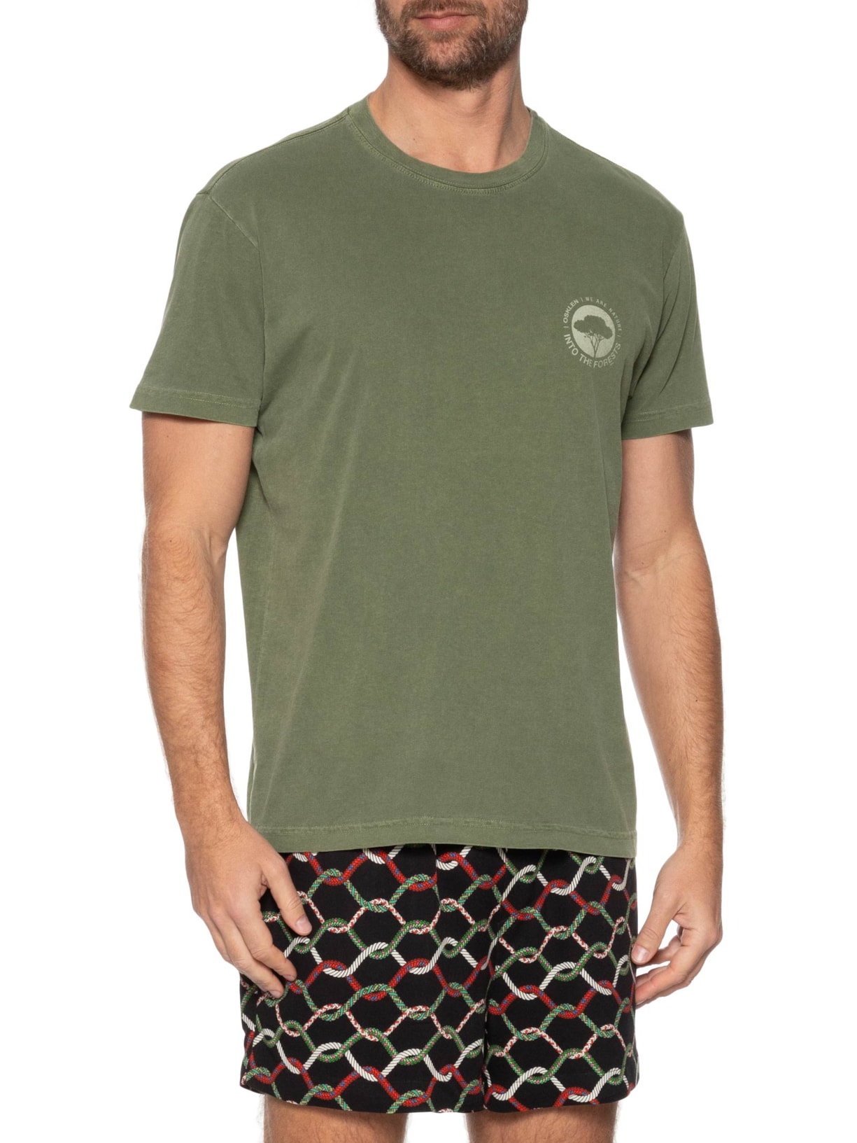 Camiseta Masculina Manga Curta Stone Itf Label Verde Osklen