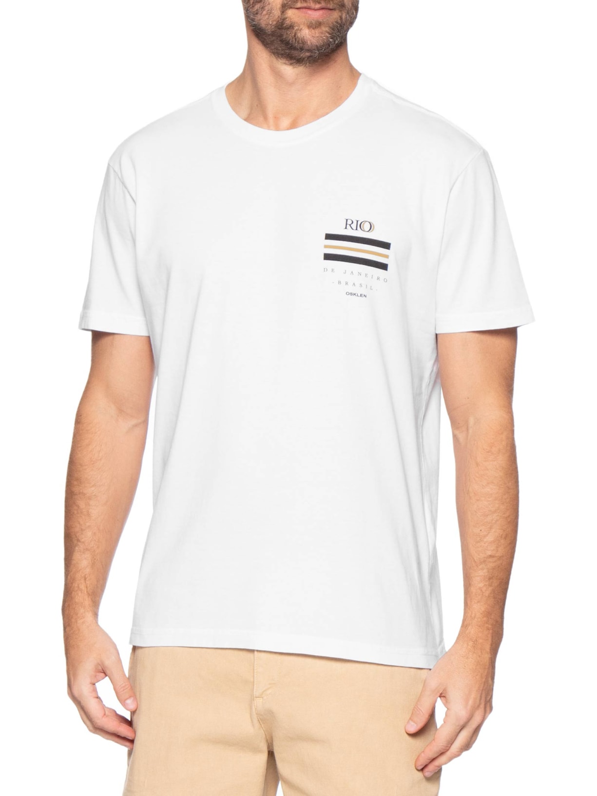 Camiseta Masculina Manga Curta Stone Rio de Janeiro Branco Osklen