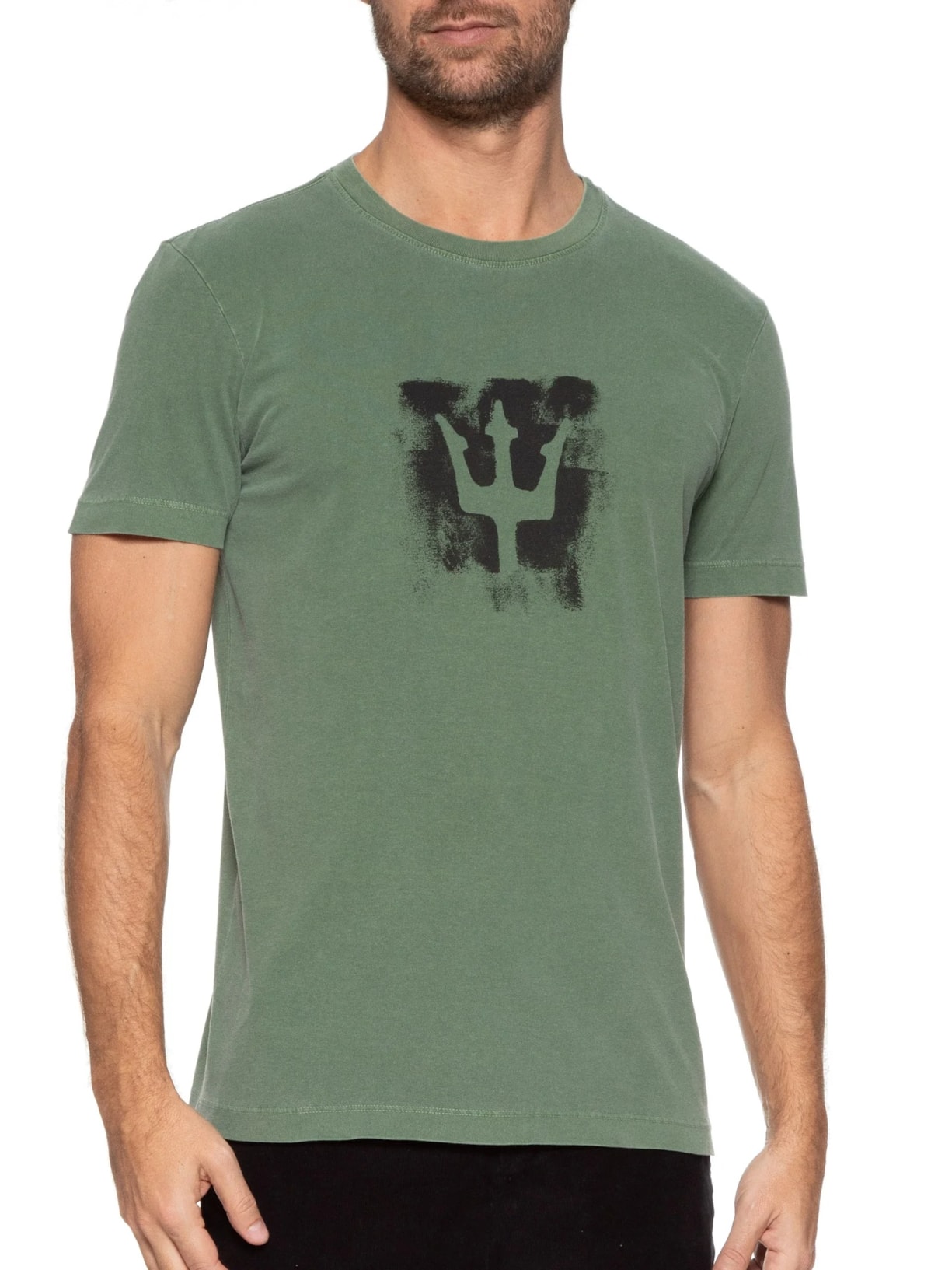 Camiseta Masculina Manga Curta Stone Tridente Brush Verde Osklen