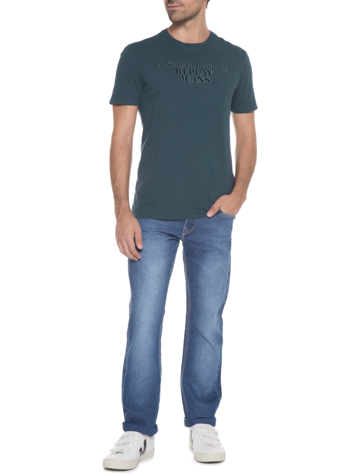 Camiseta Masculina Manga Curta Story Azul Replay