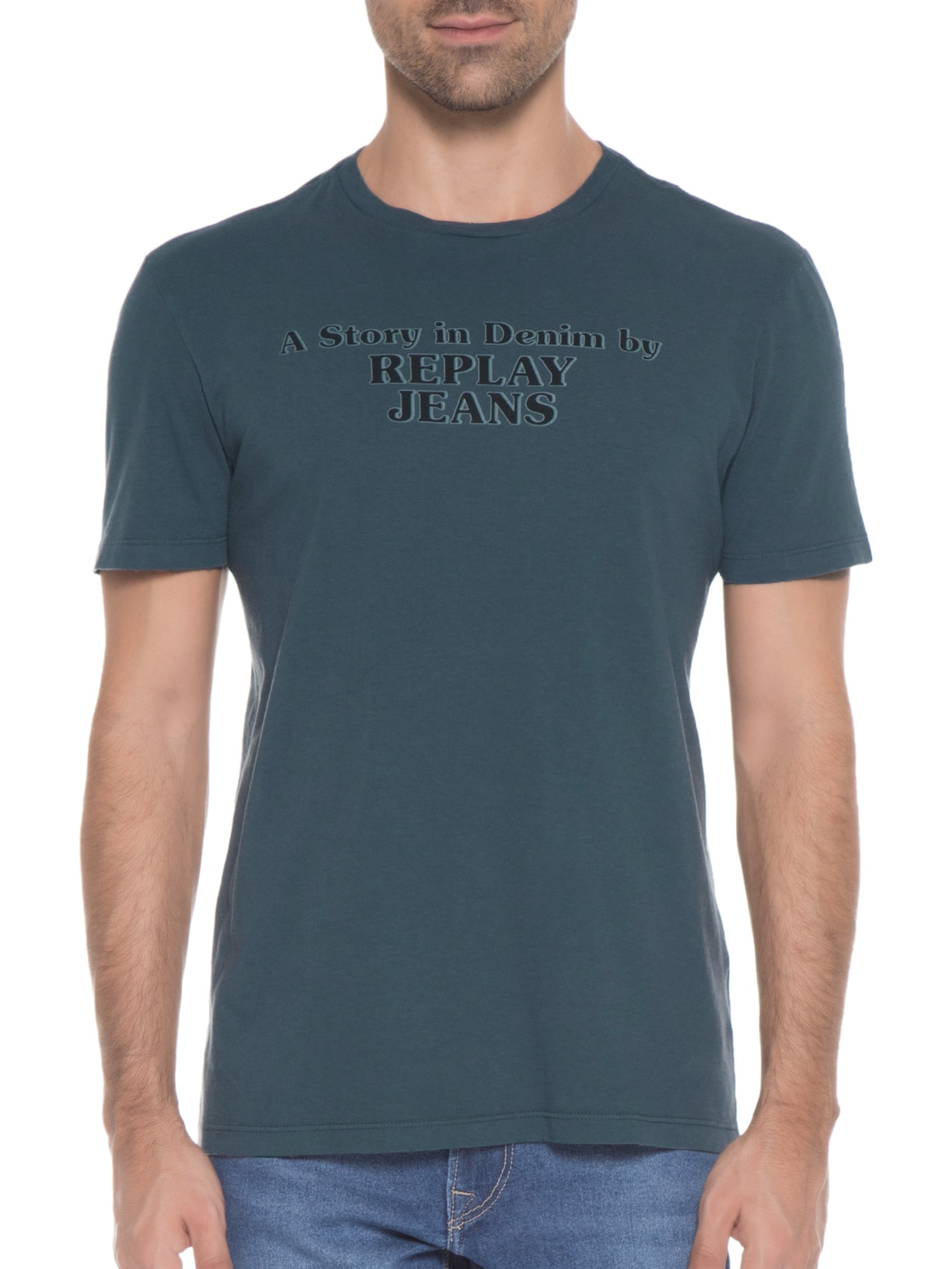 Camiseta Masculina Manga Curta Story Azul Replay