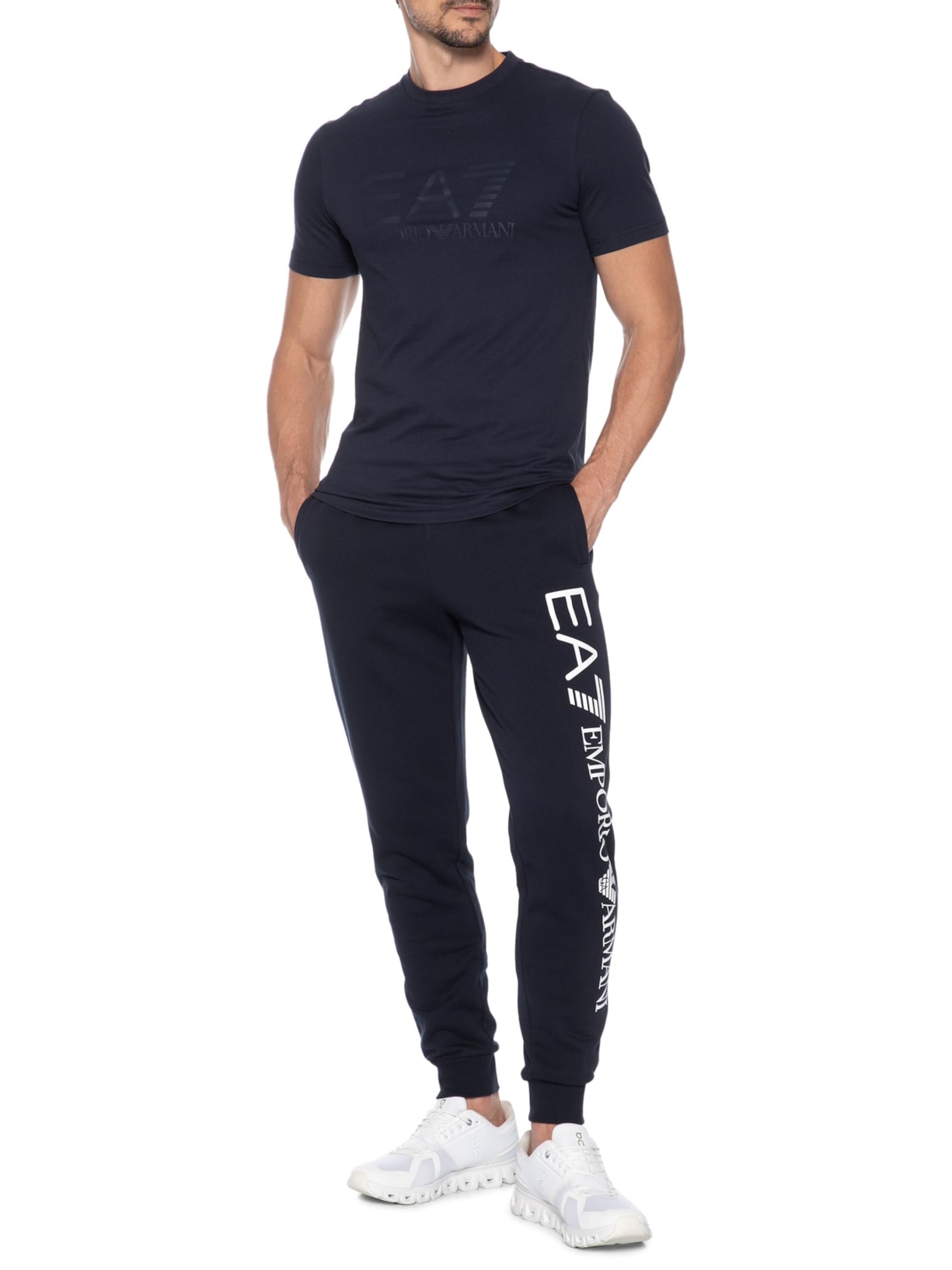 Camiseta Masculina Manga Curta Train Core ID Big Logo Azul Ea7 Emporio Armani