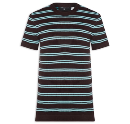 Camiseta Masculina Manga Curta Tricot Listra Urca - Marrom