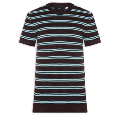 Camiseta Masculina Manga Curta Tricot Listra Urca - Marrom