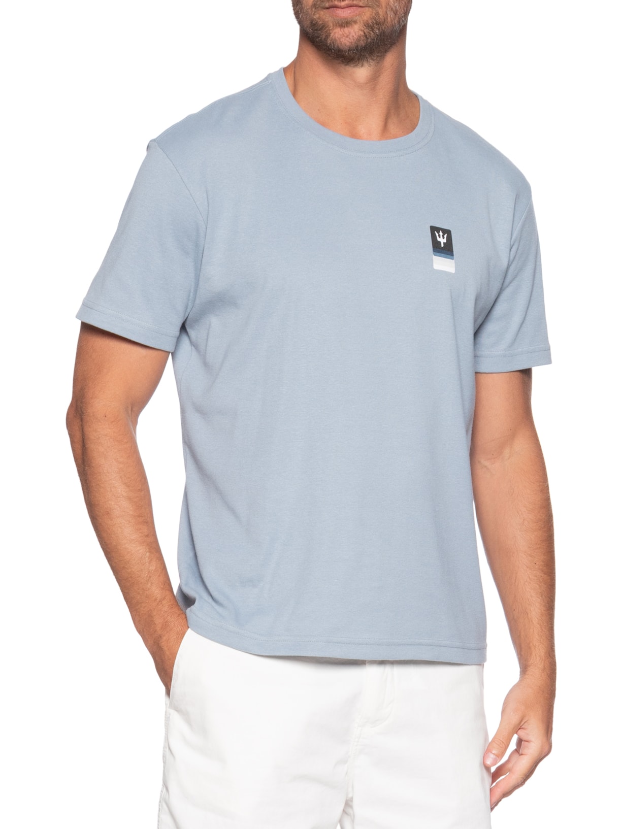 Camiseta Masculina Manga Curta Tridente Degradê Azul Osklen