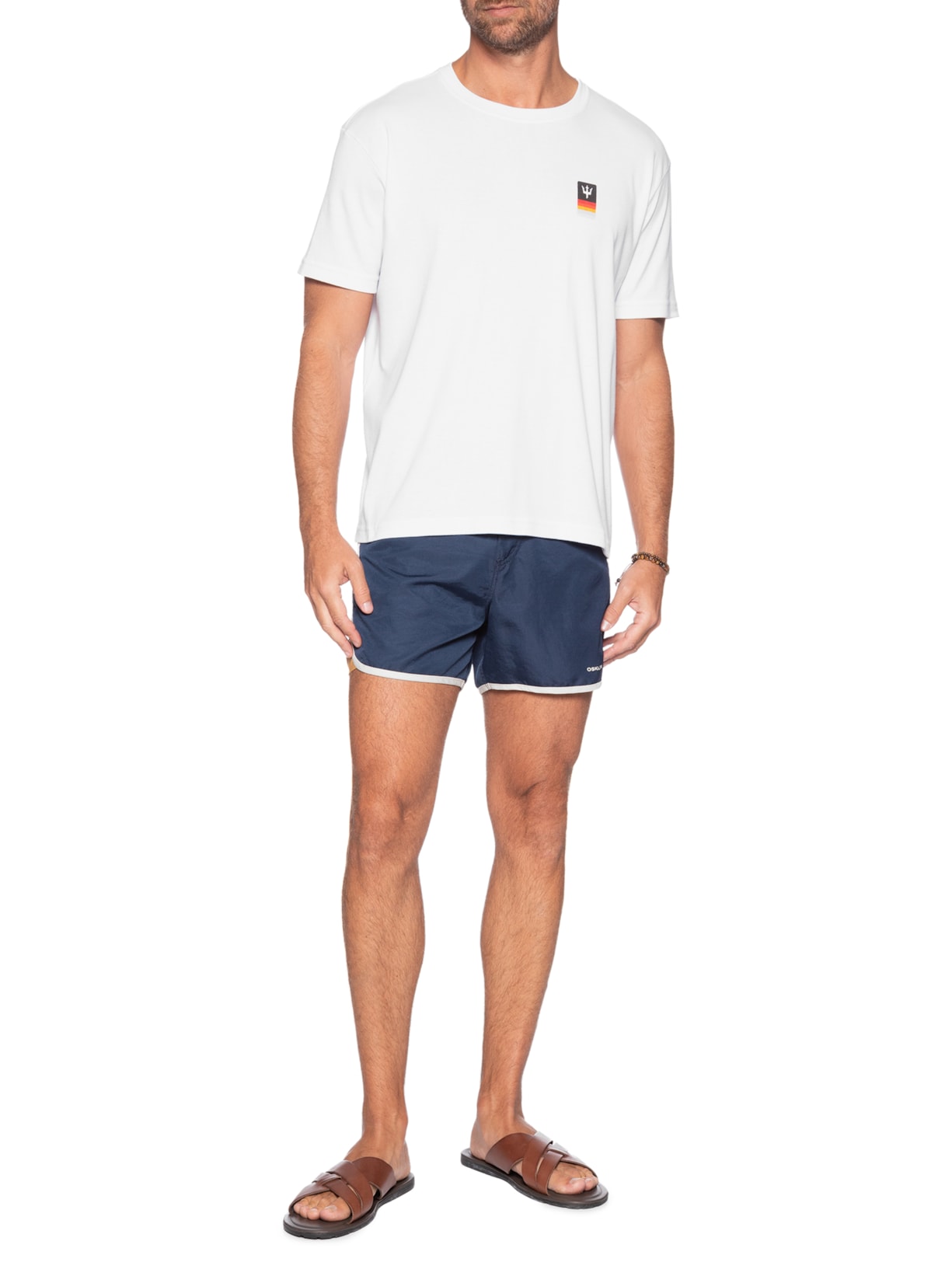 Camiseta Masculina Manga Curta Tridente Degradê Branco Osklen