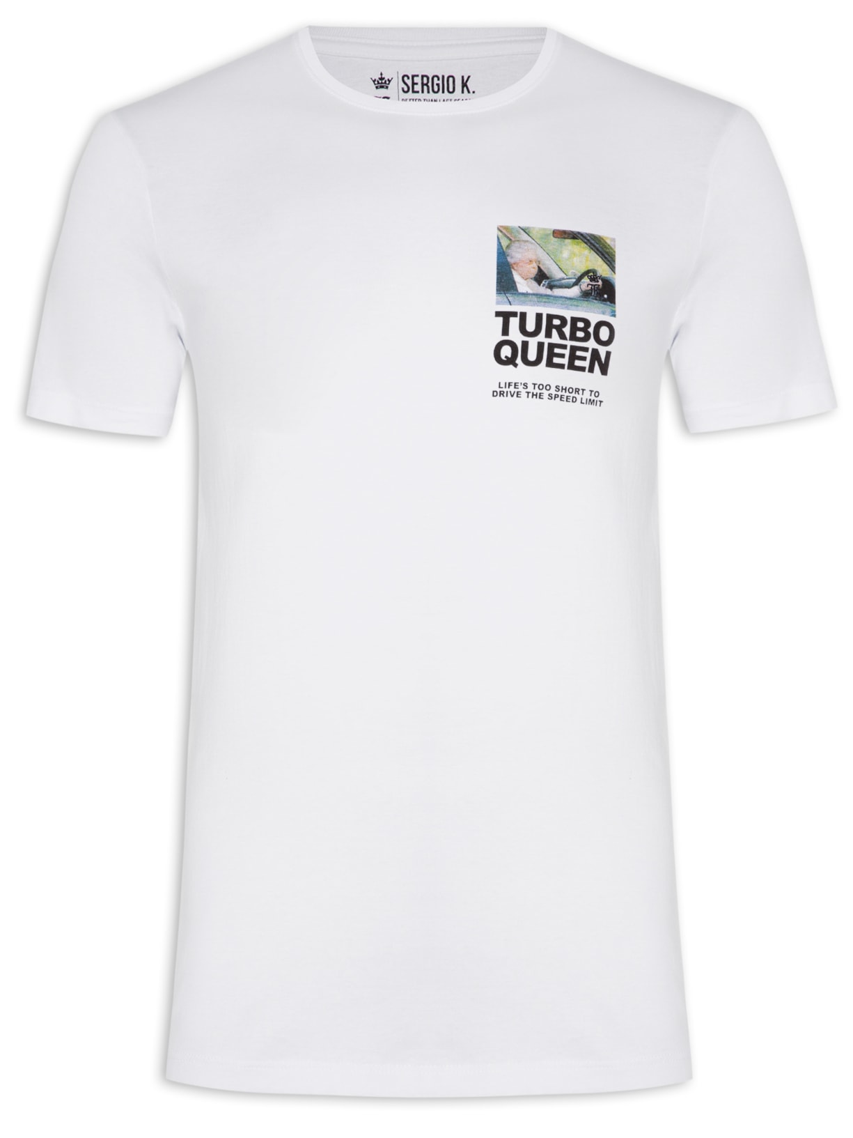 Camiseta Masculina Manga Curta Turbo Queen Branco Sergio K
