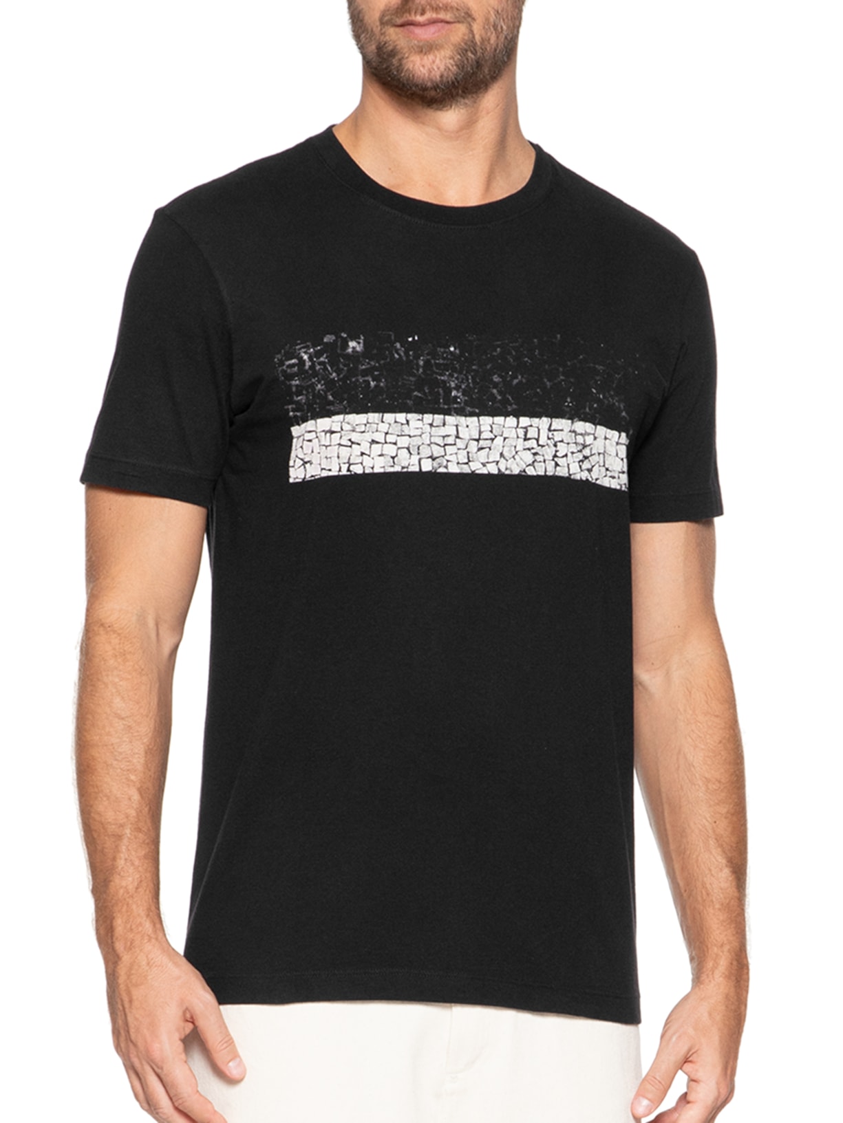 Camiseta Masculina Manga Curta Vintage Calçadão Listrado Preto Osklen