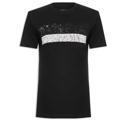 Camiseta Masculina Manga Curta Vintage Calçadão Listrado - Preto