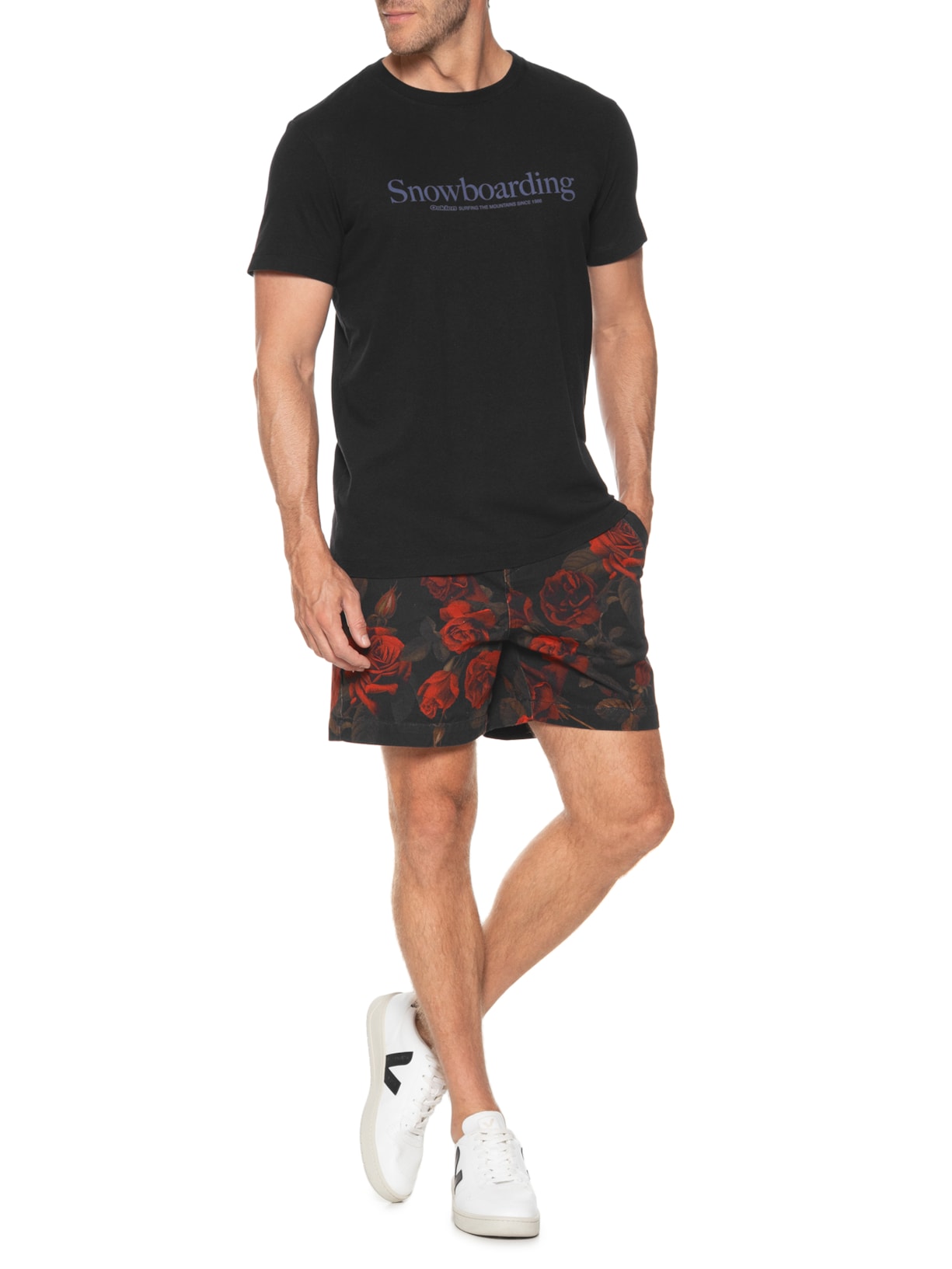 Camiseta Masculina Manga Curta Vintage Gola Careca Snowboarding Type Preto Osklen