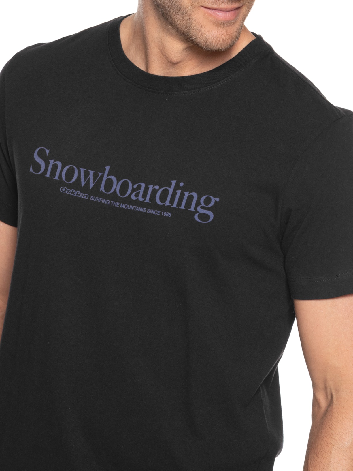 Camiseta Masculina Manga Curta Vintage Gola Careca Snowboarding Type Preto Osklen
