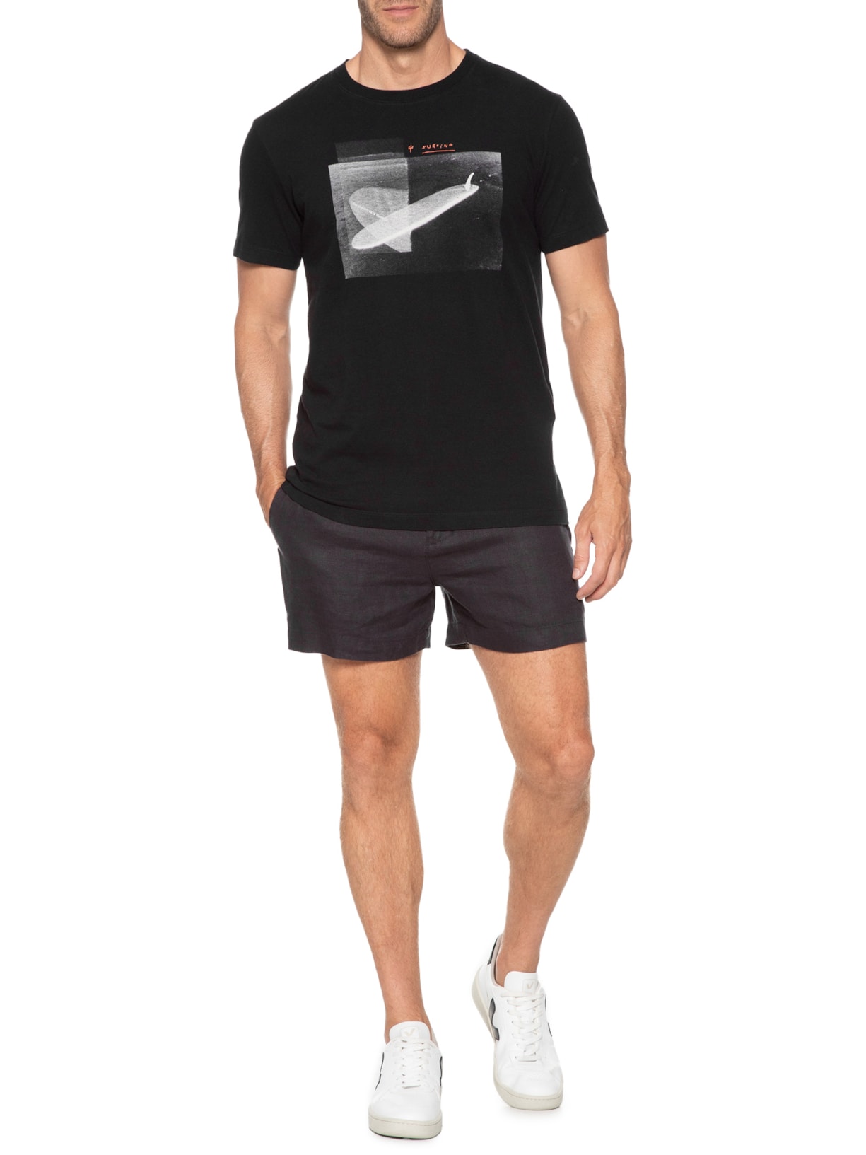 Camiseta Masculina Manga Curta Vintage Surf Longboard Preto Osklen
