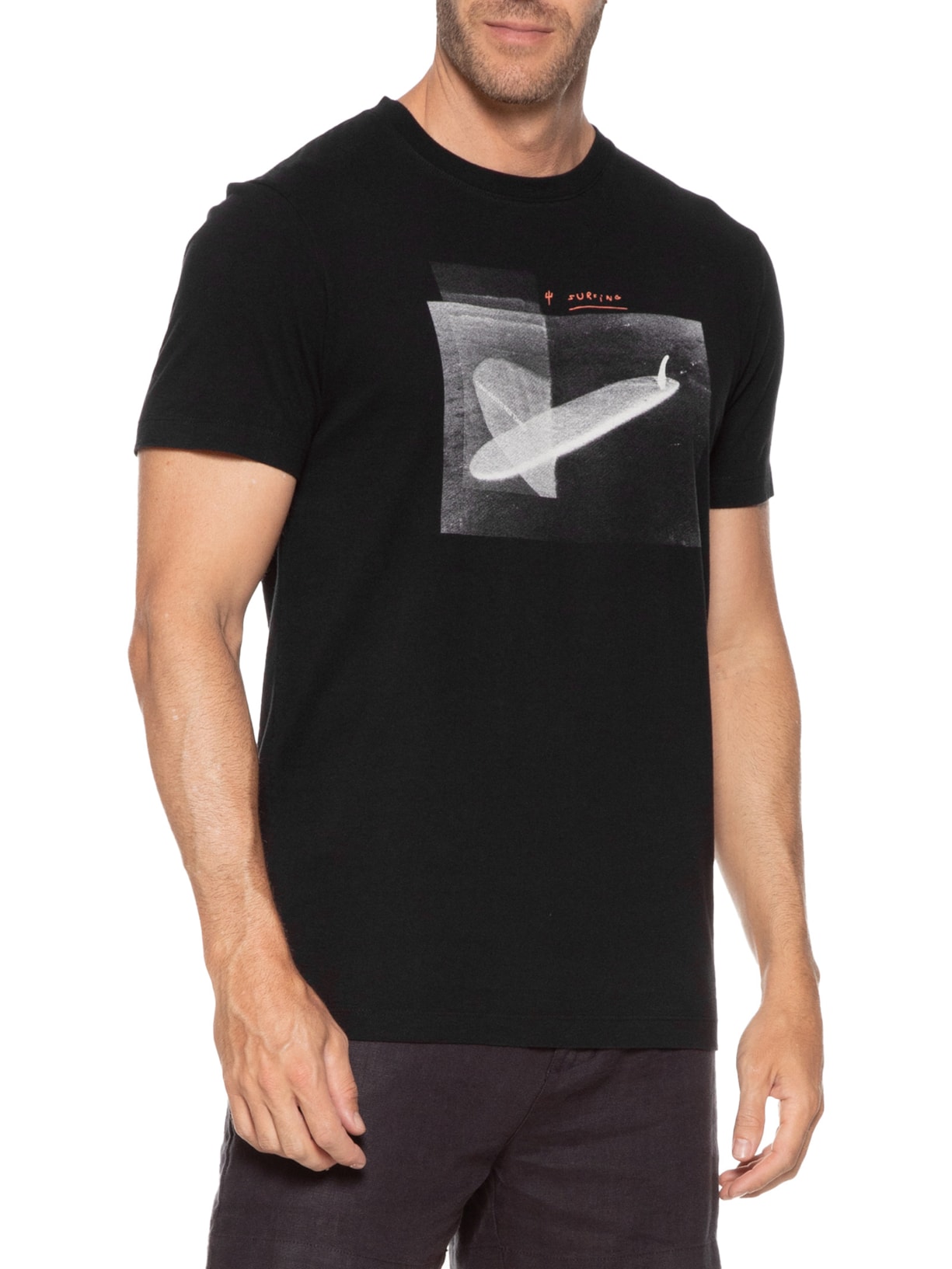 Camiseta Masculina Manga Curta Vintage Surf Longboard Preto Osklen