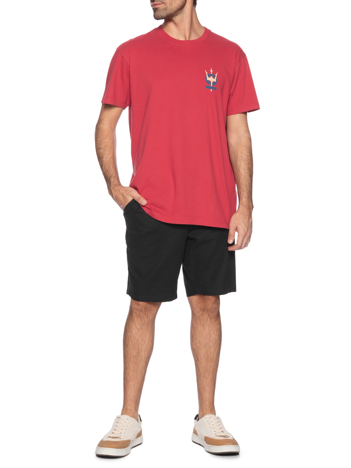 Camiseta Masculina Manga Curta Vintage Tridente Oceans Vermelho Osklen