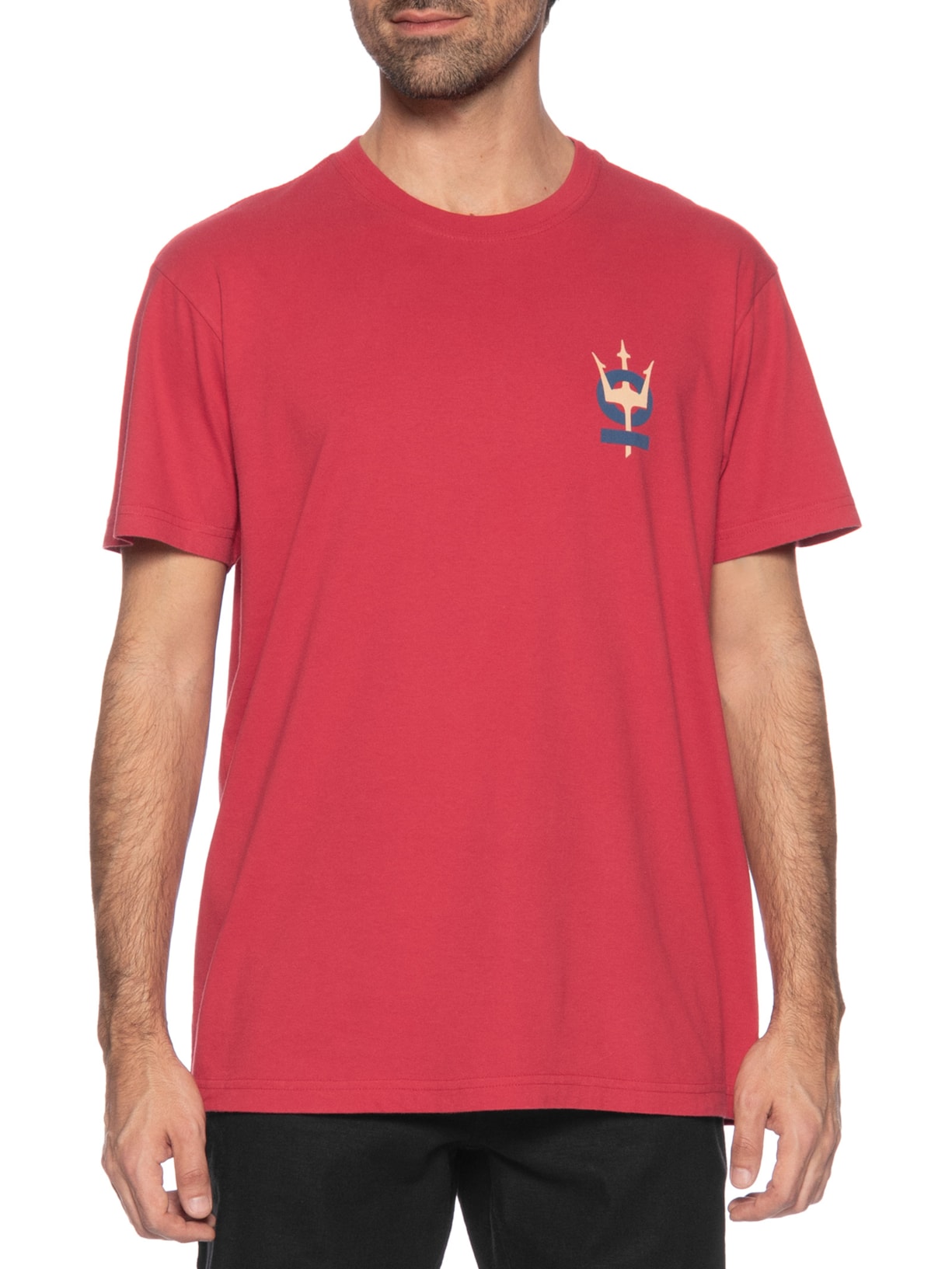 Camiseta Masculina Manga Curta Vintage Tridente Oceans Vermelho Osklen