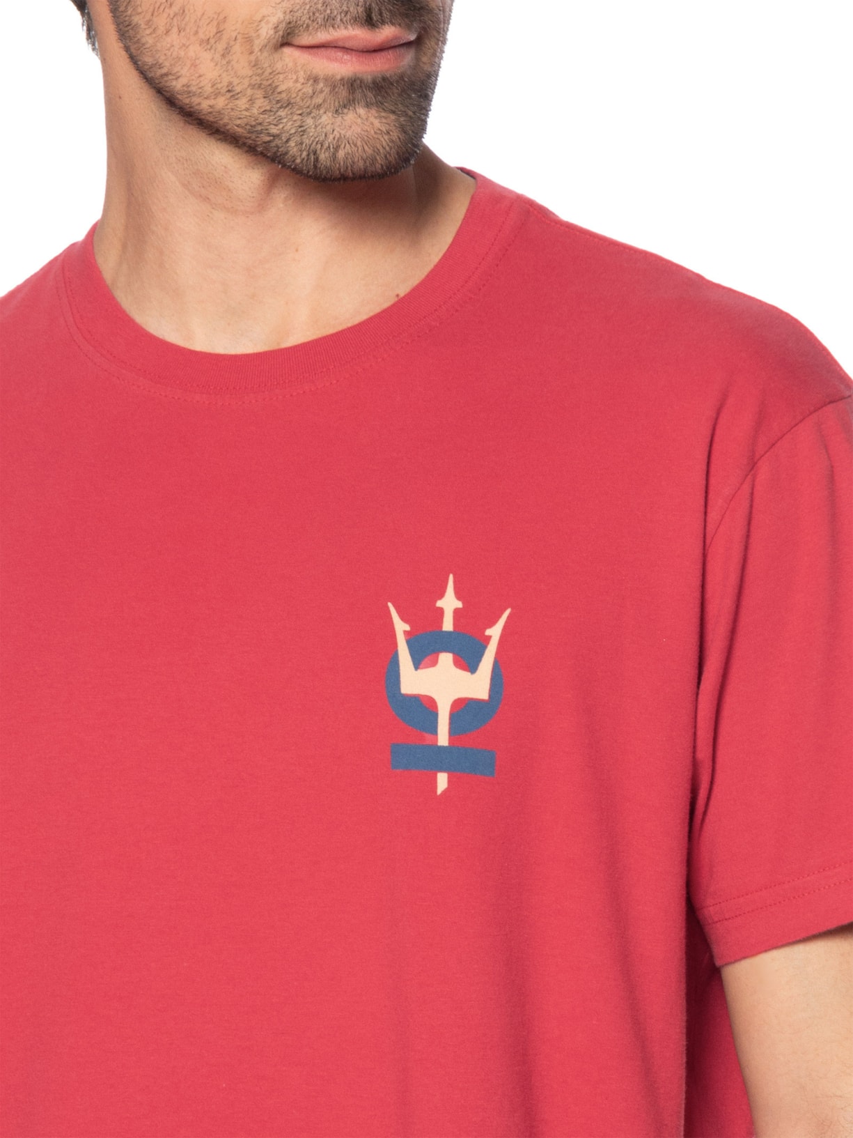 Camiseta Masculina Manga Curta Vintage Tridente Oceans Vermelho Osklen