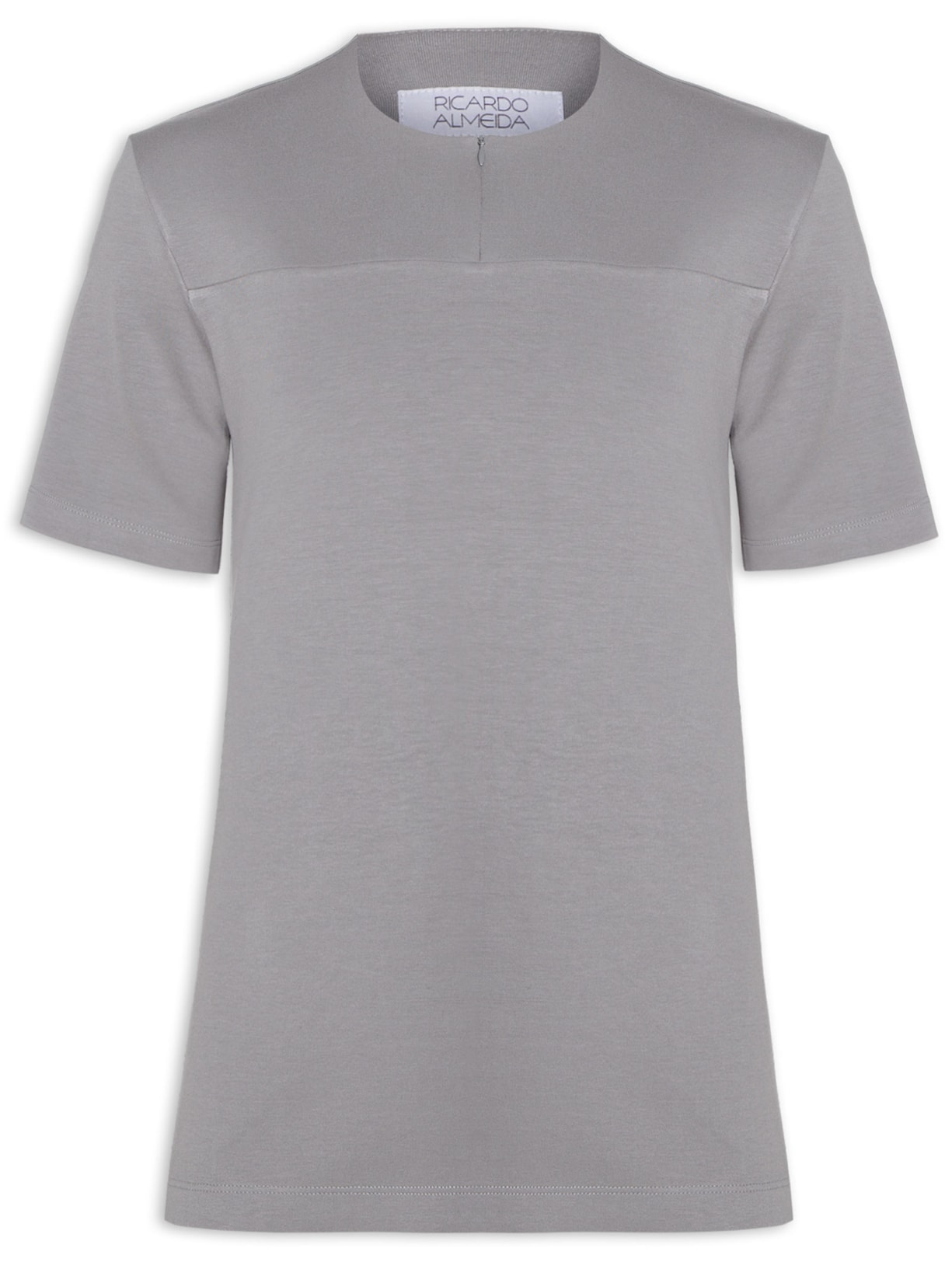 Camiseta Masculina Manga Curta Zíper - Cinza