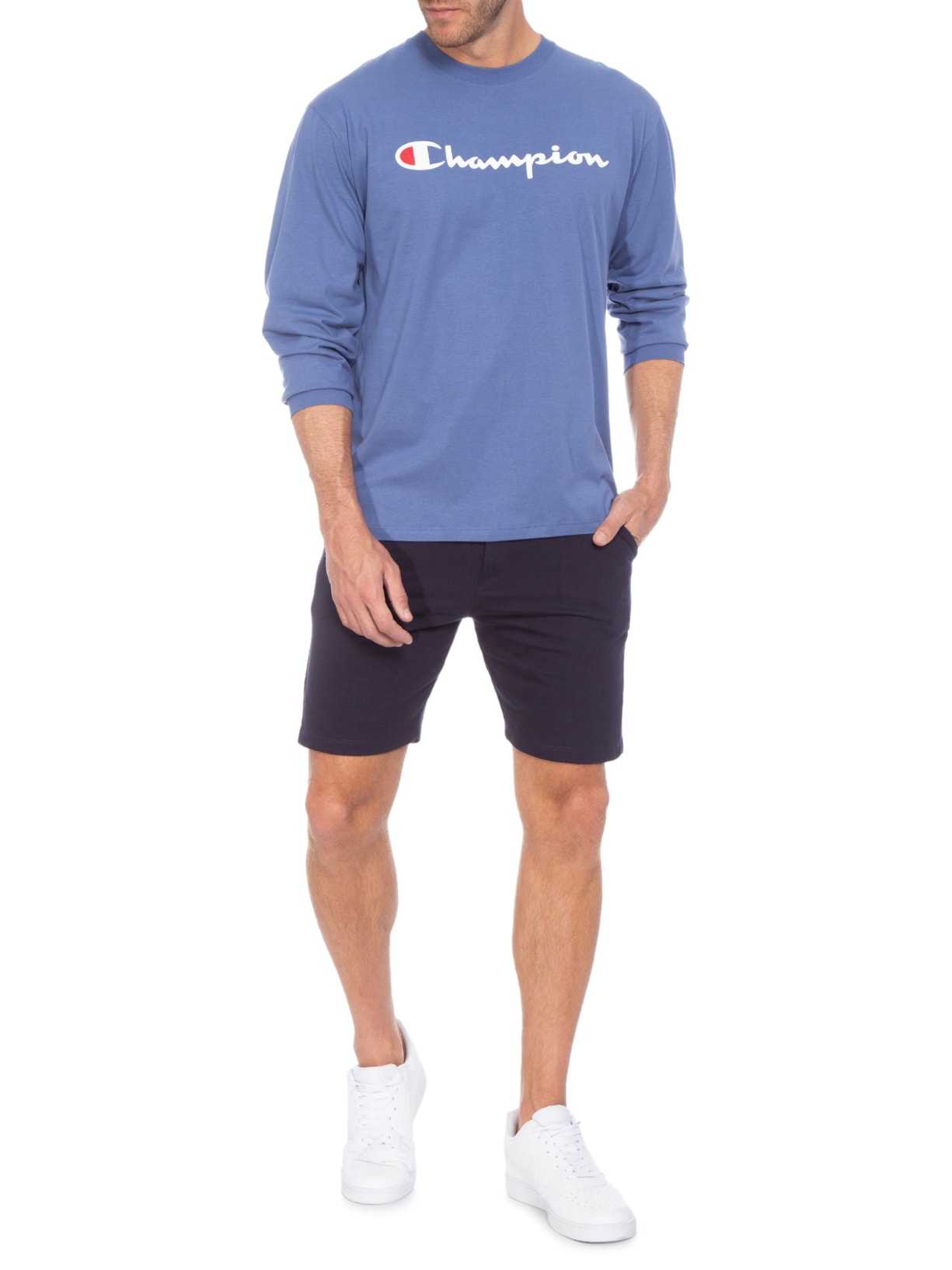 Camiseta Masculina Manga Longa 5 Oz Azul Champion