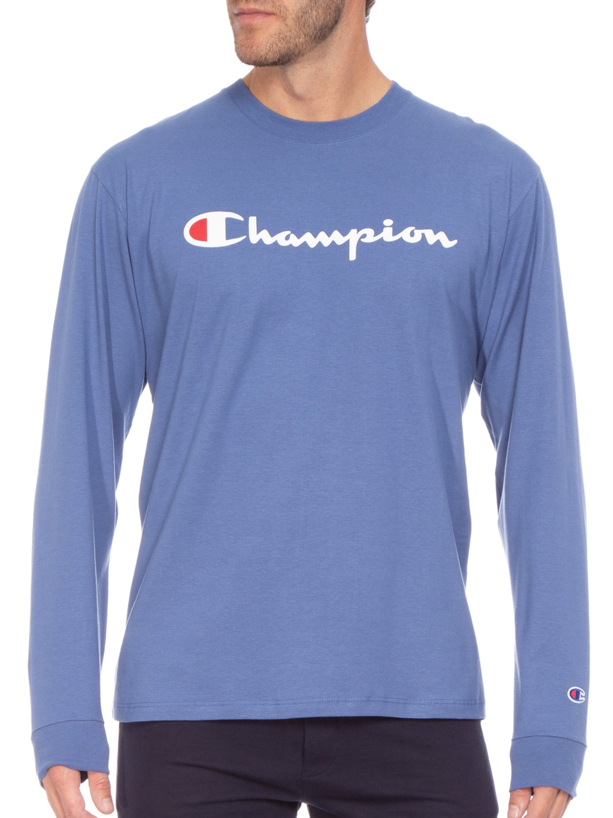 Camiseta Masculina Manga Longa 5 Oz Azul Champion