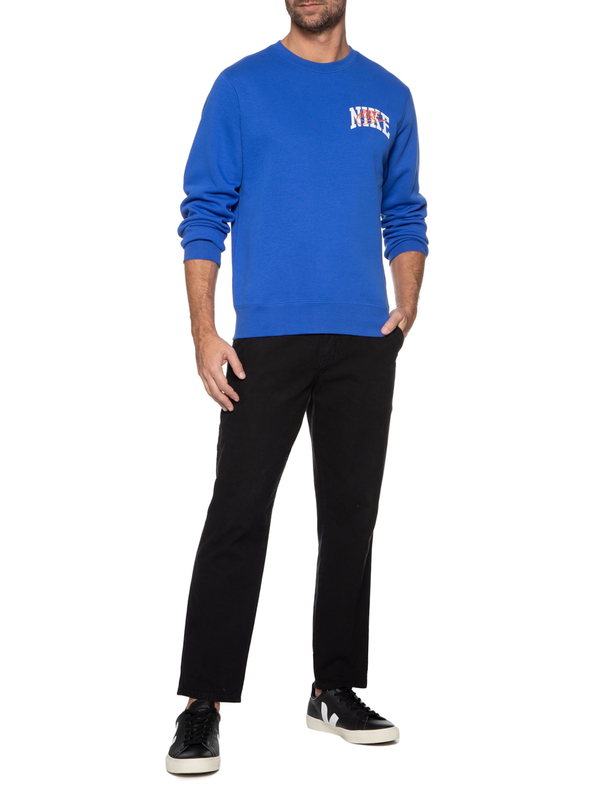 Camiseta Masculina Manga Longa Club Bb Crew Azul Nike