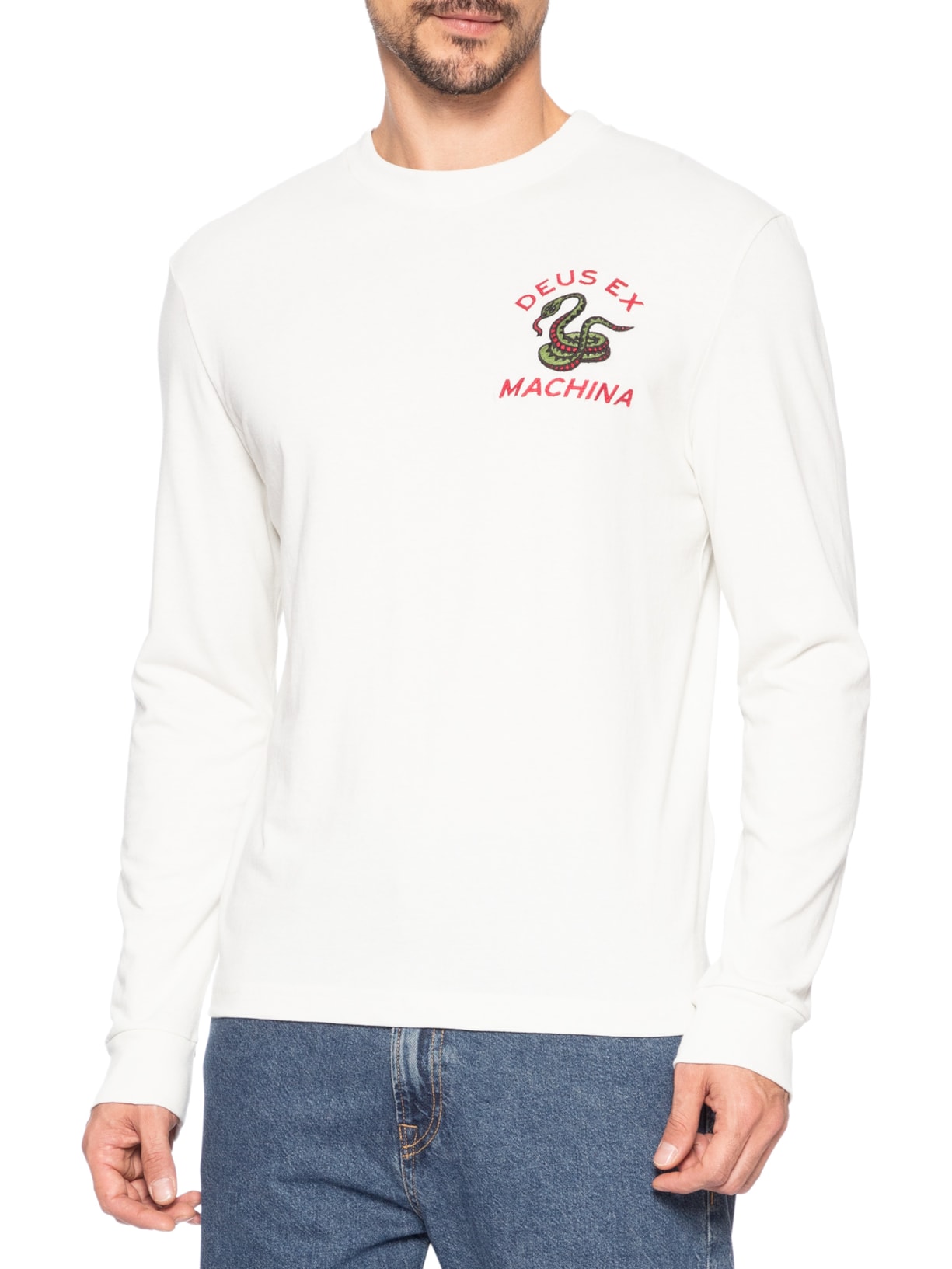 Camiseta Masculina Manga Longa Danger Noodle Branco Deus Ex Machina