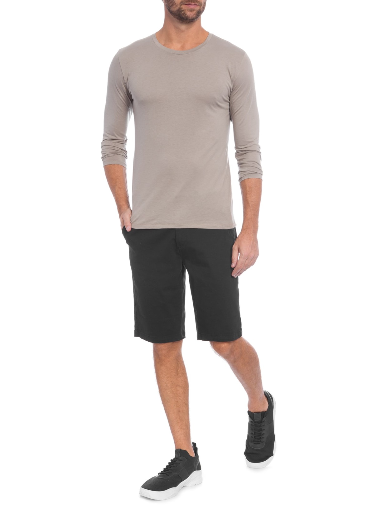 Camiseta Masculina Manga Longa Decote Careca Regular Fit Algodão Pima Cinza '2 Essential