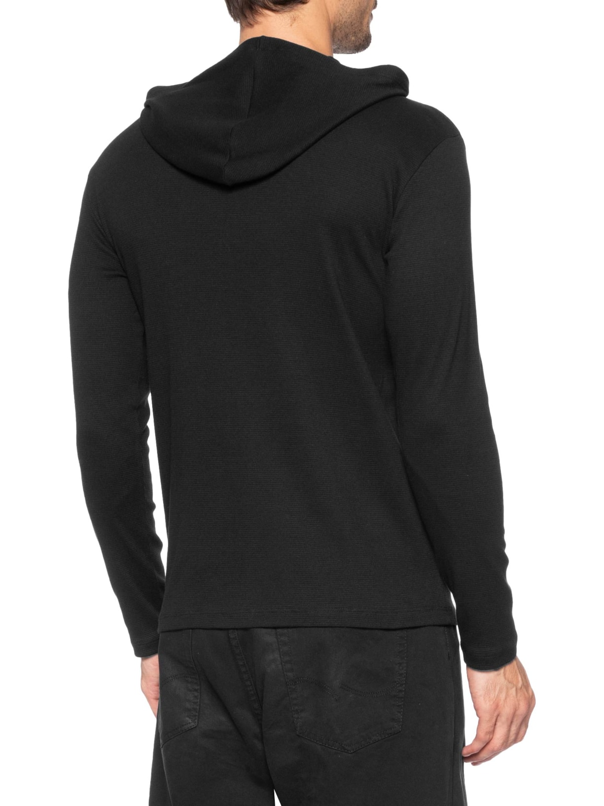 Camiseta Masculina Manga Longa Henley Capuz Preto Sergio K