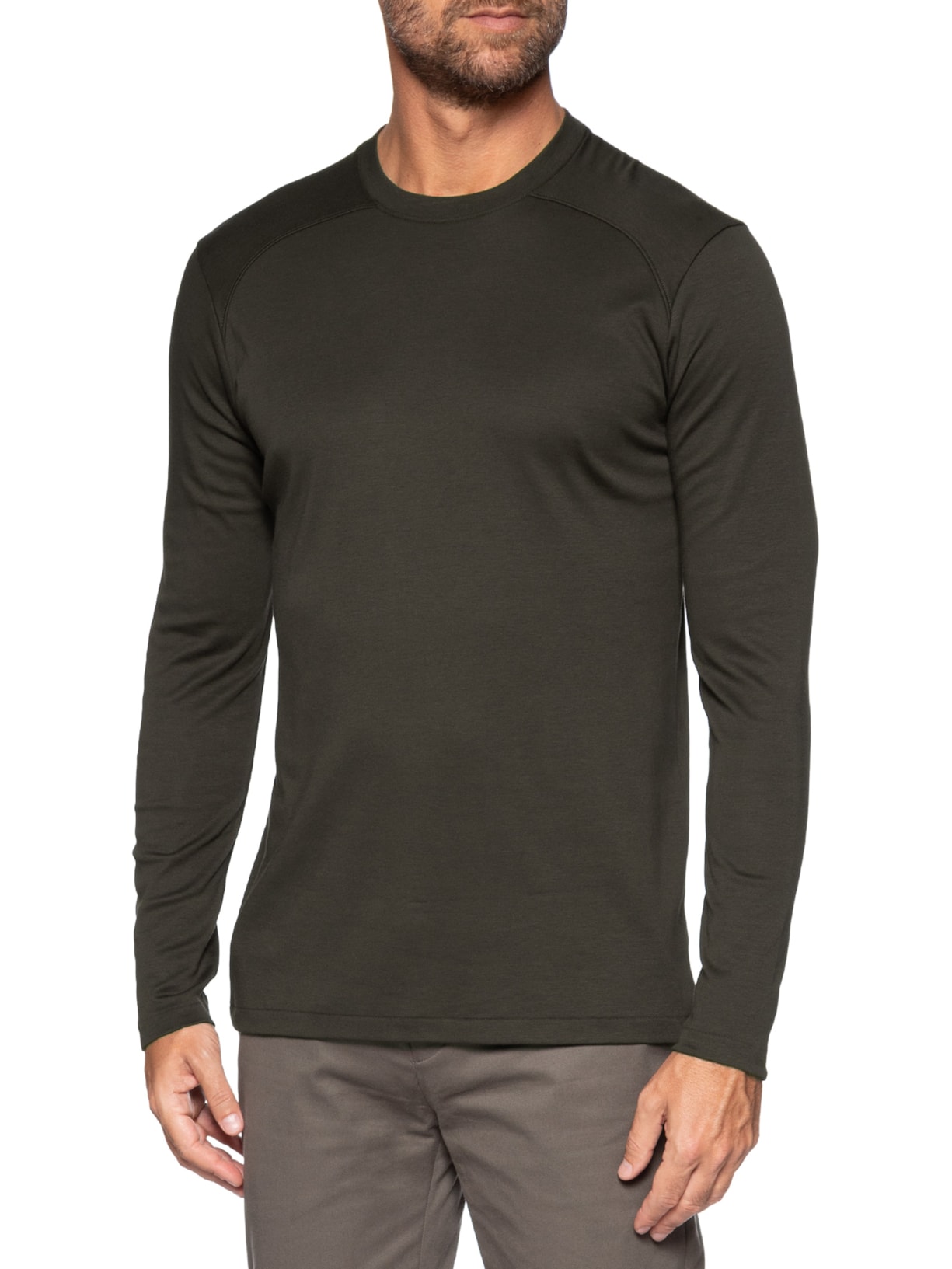 Camiseta Masculina Manga Longa Interlock – Marrom Ricardo Almeida