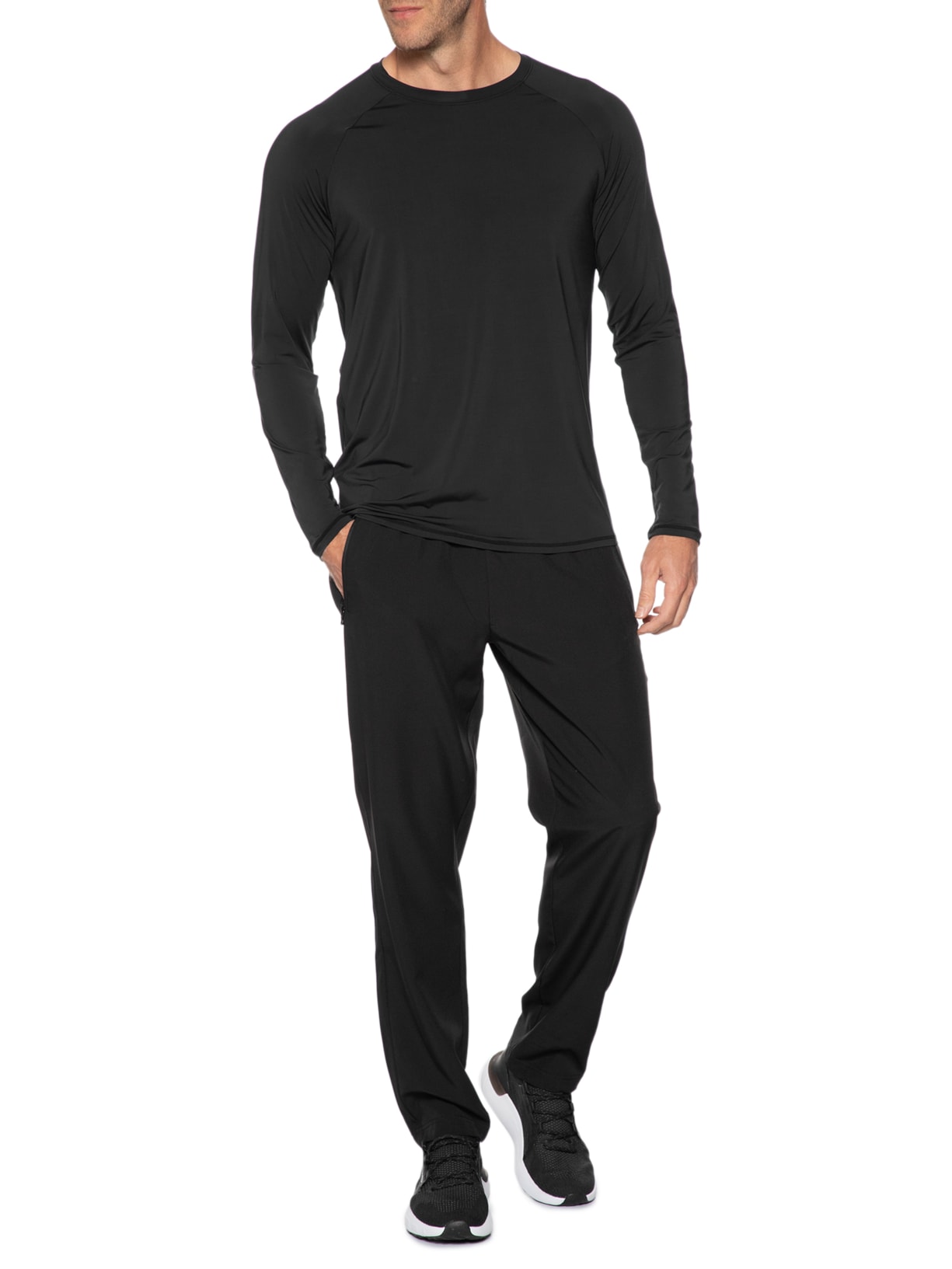 Camiseta Masculina Manga Longa Lisa Preto Body For Sure