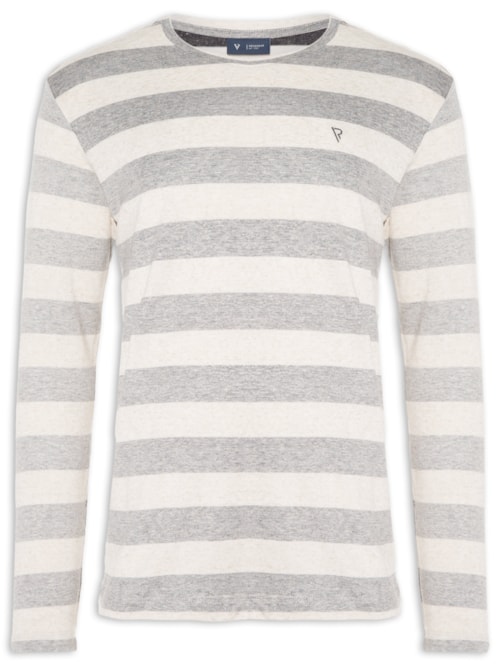 Camiseta Masculina Manga Longa Listrado Breeze Semi - Cinza