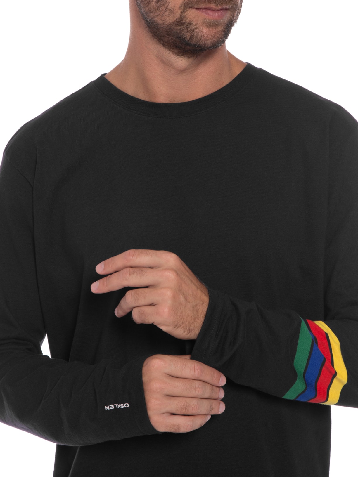 Camiseta Masculina Manga Longa Local Stripes Preto Osklen