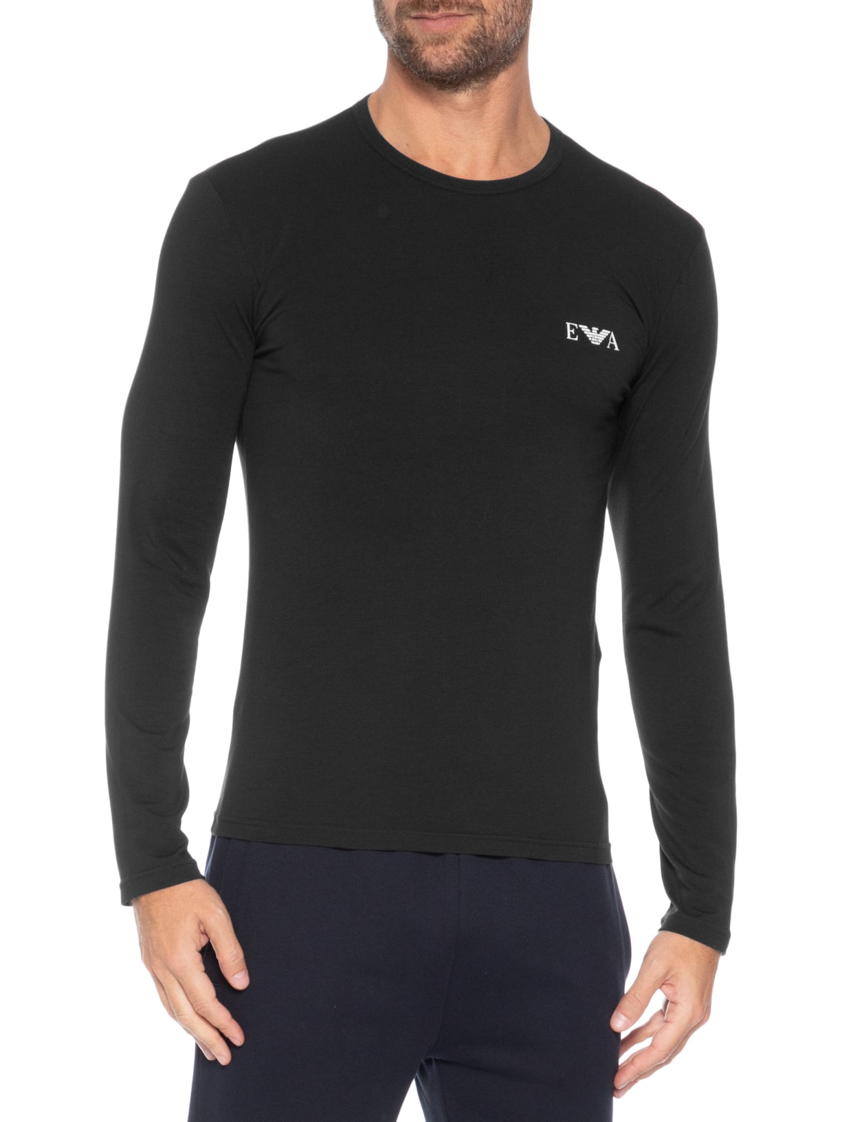 Camiseta Masculina Manga Longa Logo Águia Preto Emporio Armani Bodywear