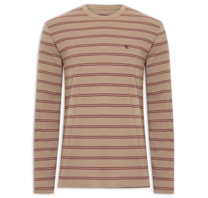 Camiseta Masculina Manga Longa Malhão Listrado - Bege