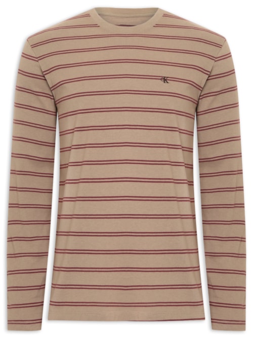 Camiseta Masculina Manga Longa Malhão Listrado - Bege