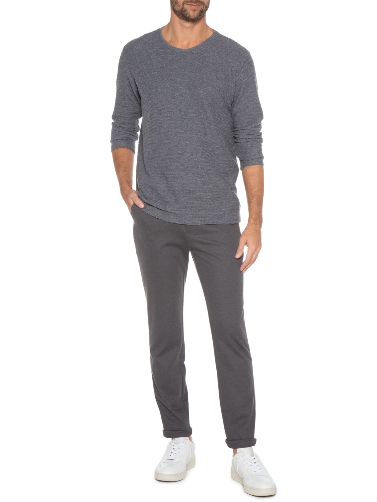 Camiseta Masculina Manga Longa Moletom Lip Cinza Armadillo