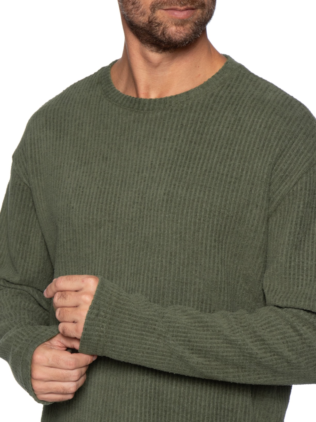 Camiseta Masculina Manga Longa Over Rustic Canelado Verde Osklen