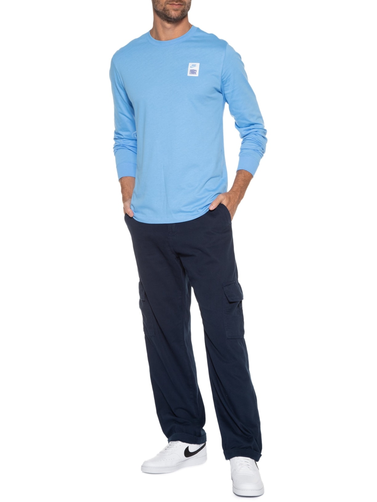 Camiseta Masculina Manga Longa Tee Ls St 5 Azul Nike