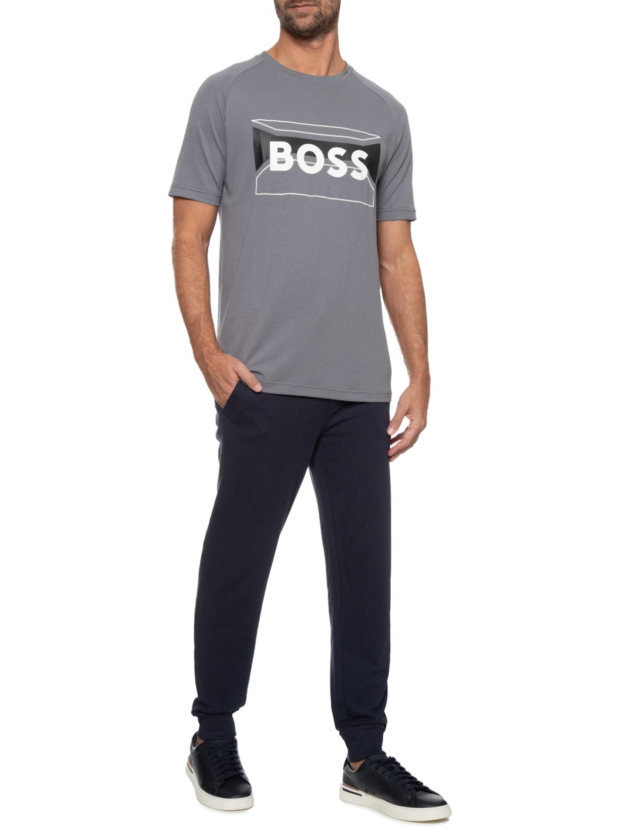 Camiseta Masculina Manga Raglã Cinza Boss