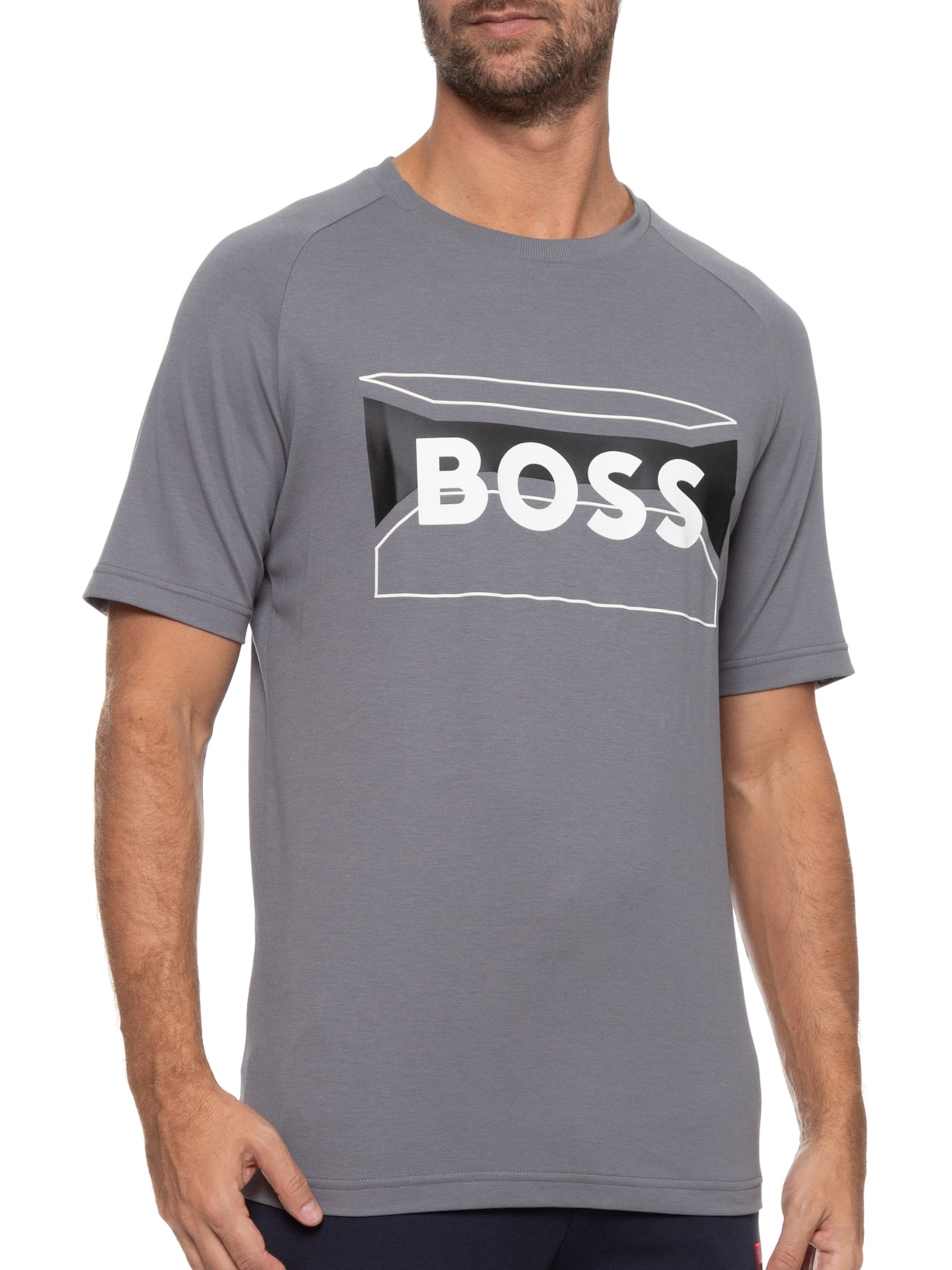 Camiseta Masculina Manga Raglã Cinza Boss