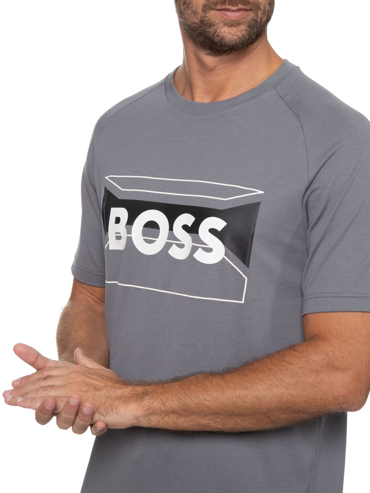 Camiseta Masculina Manga Raglã Cinza Boss