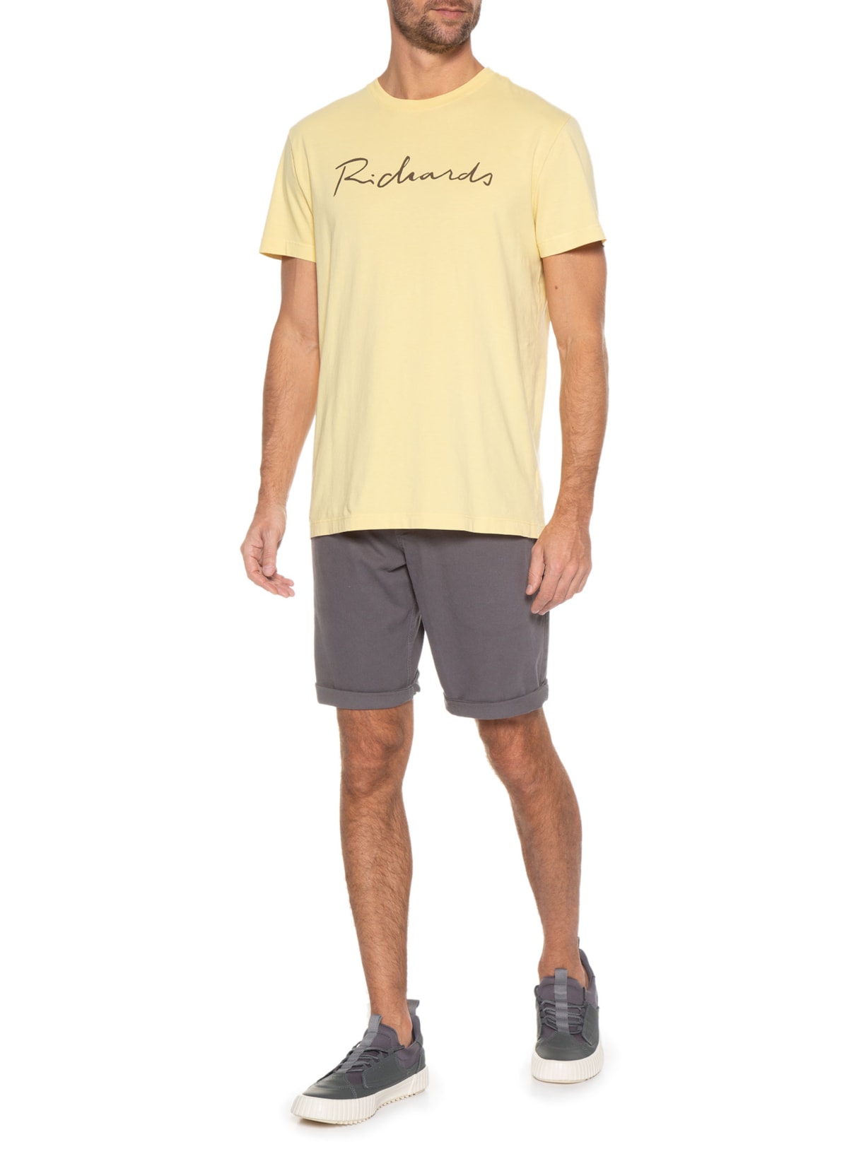 Camiseta Masculina Manuscrito Manga Curta Amarelo Richards