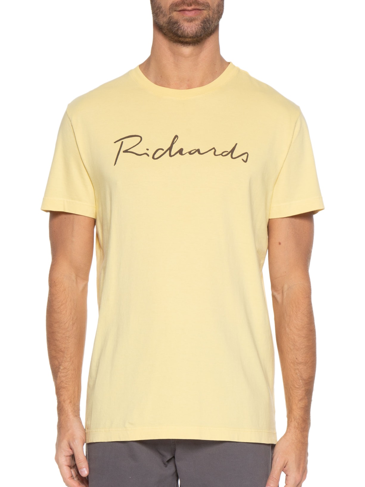 Camiseta Masculina Manuscrito Manga Curta Amarelo Richards
