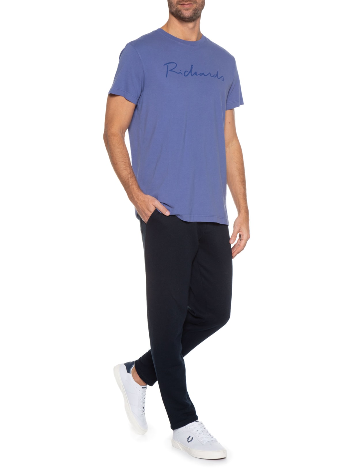 Camiseta Masculina Manuscrito Manga Curta Azul Richards