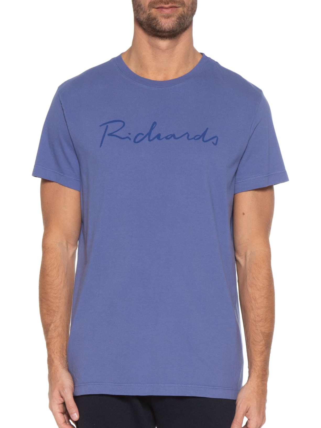 Camiseta Masculina Manuscrito Manga Curta Azul Richards
