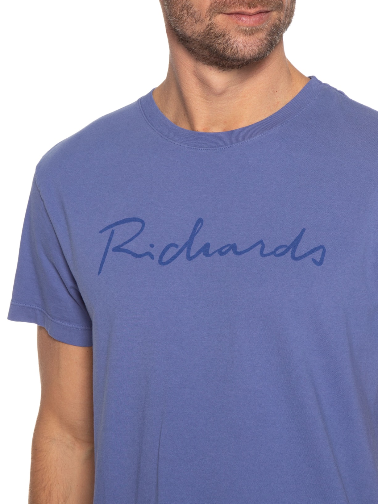 Camiseta Masculina Manuscrito Manga Curta Azul Richards