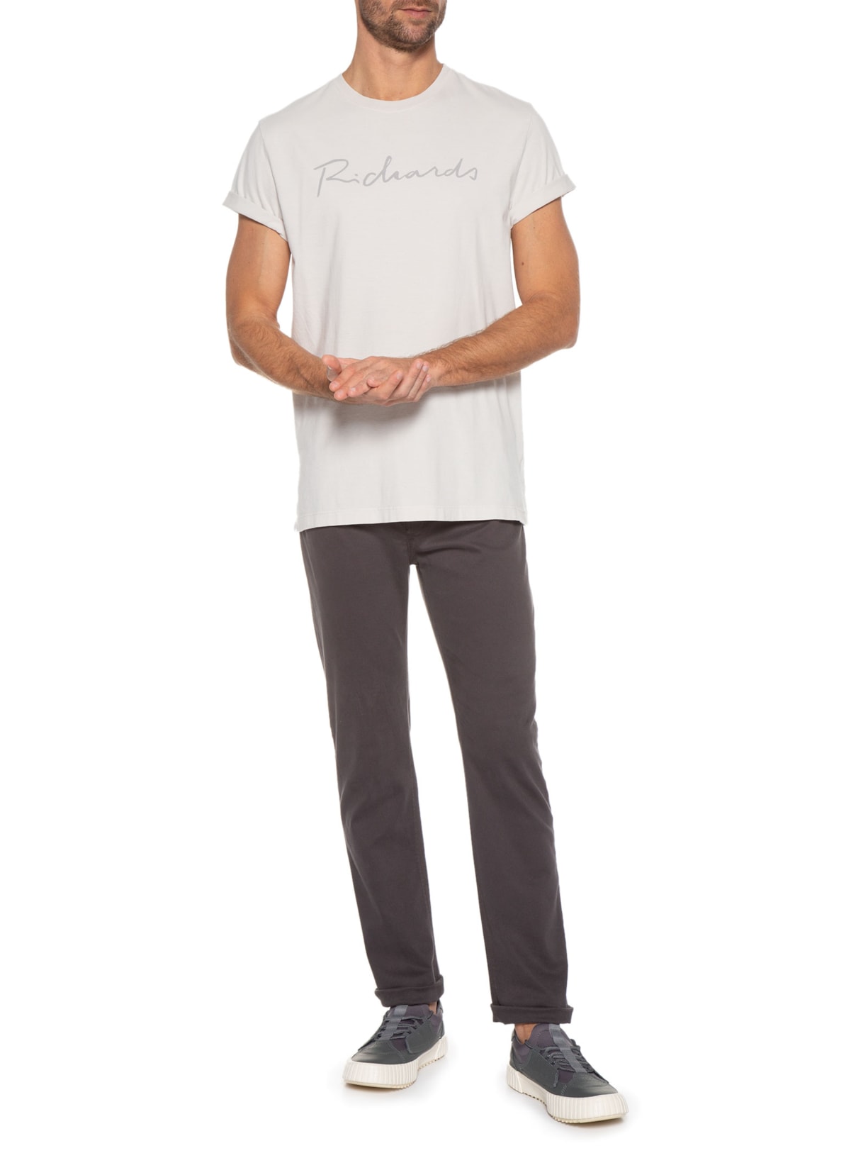 Camiseta Masculina Manuscrito Manga Curta Cinza Richards