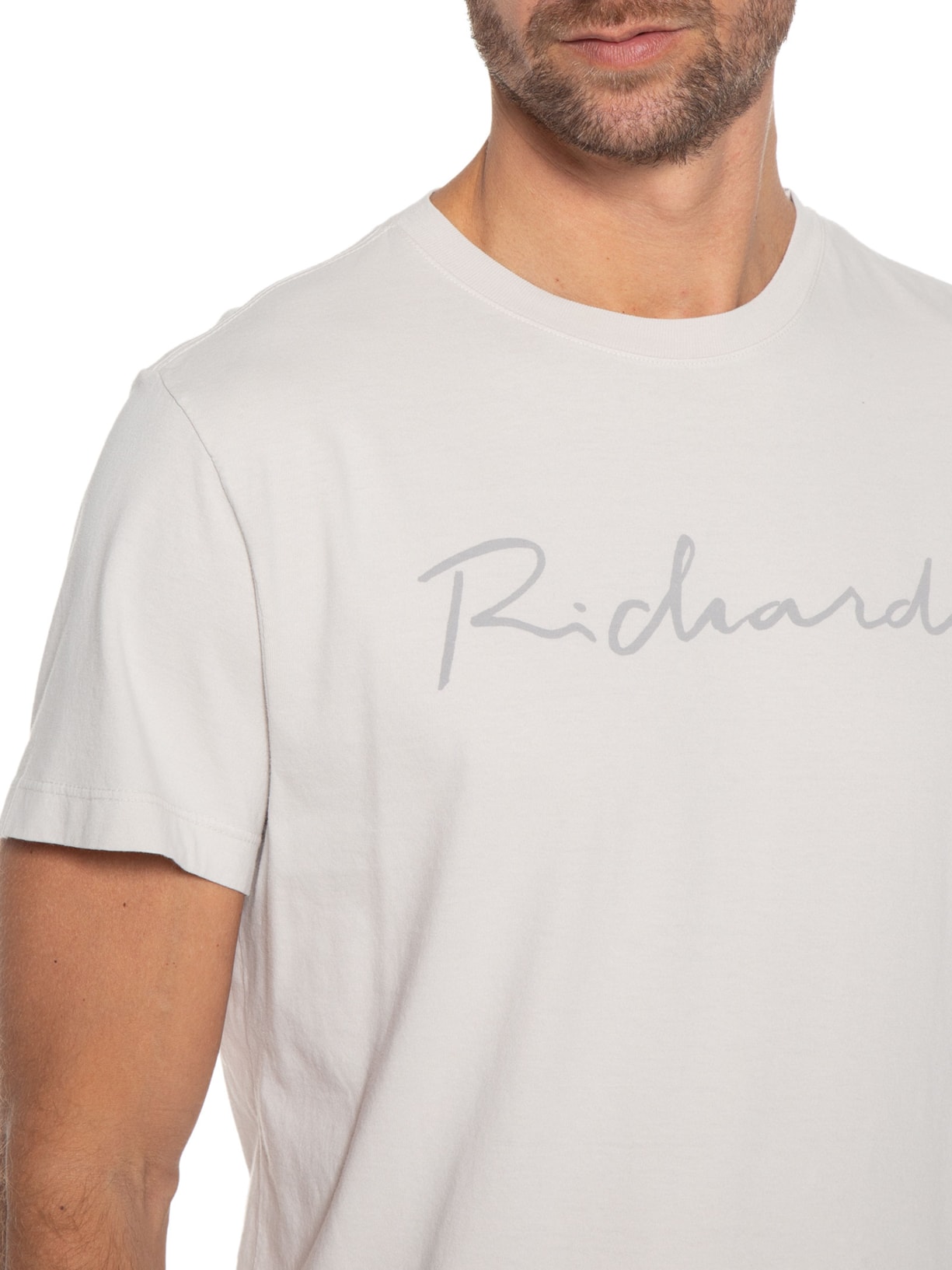 Camiseta Masculina Manuscrito Manga Curta Cinza Richards