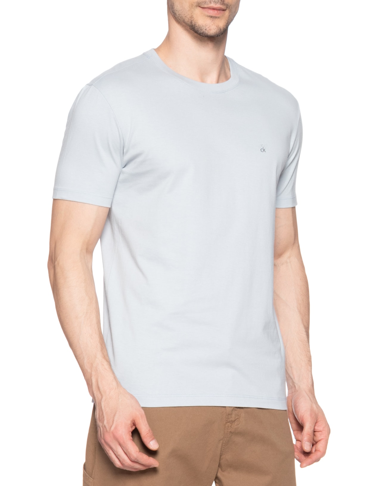 Camiseta Masculina Marca Curta Meia Malha Azul Calvin Klein - White Label