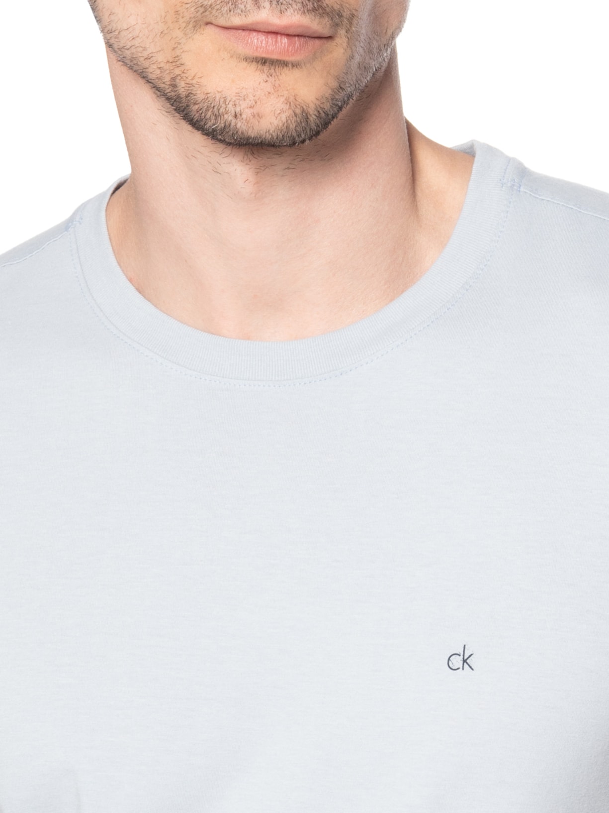 Camiseta Masculina Marca Curta Meia Malha Azul Calvin Klein - White Label