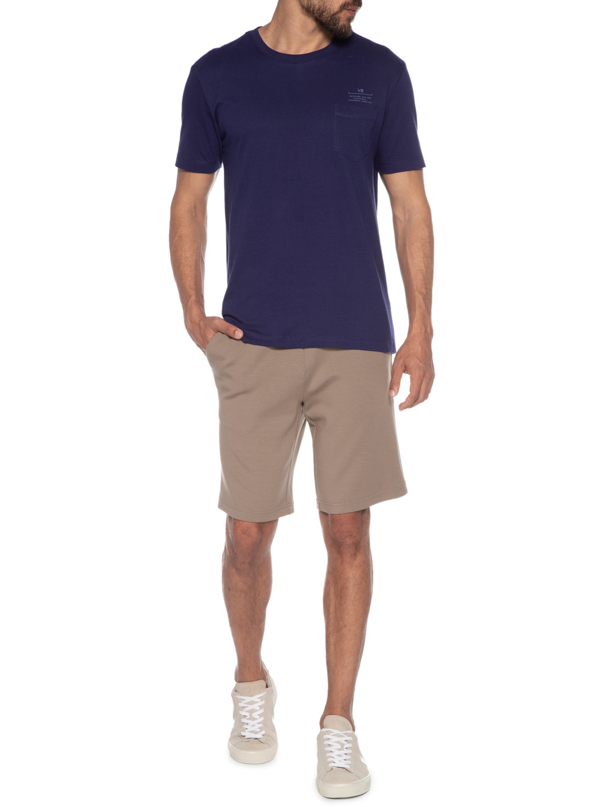 Camiseta Masculina Meia Malha Básica Bolso Functional Azul Vr